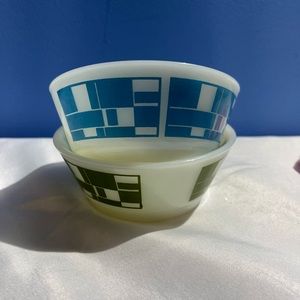 2 vintage Fire King Anchor Hocking Rare Blocks  blue and green Milk Glass 5”